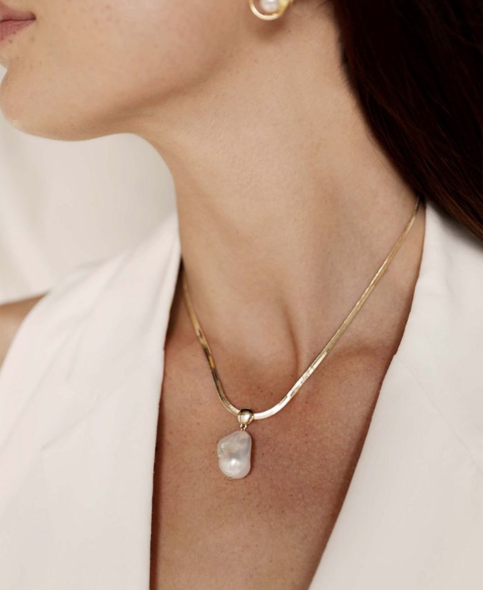 ETTIKA Baroque Cultured Freshwater Pearl Pendant 18K Gold-Plated Snake ...