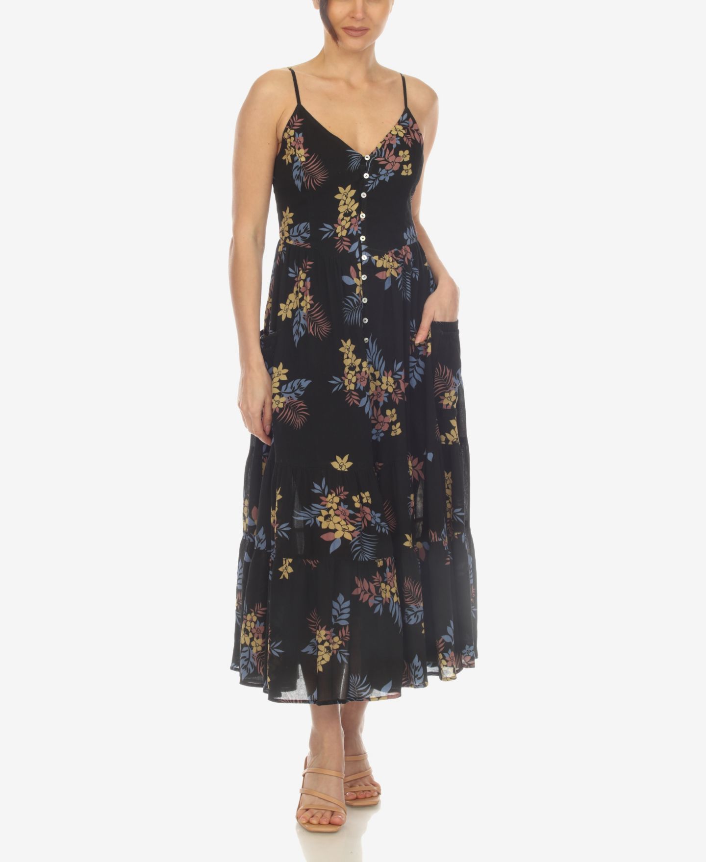 Женское платье White Mark V-neck Floral Print Maxi, цвет: Чёрный — фото 5