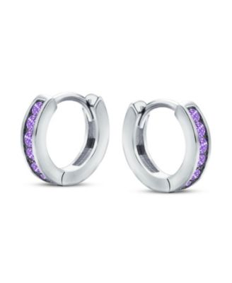 Delicate Tiny CZ Channel Set Huggie Cubic Zirconia Hoop Earrings Sterling Silver