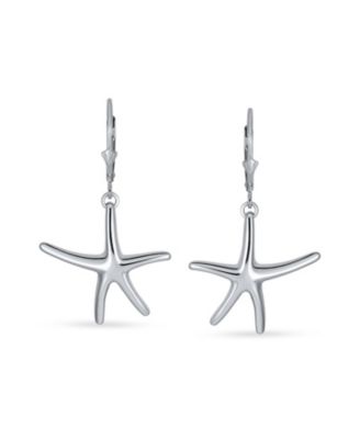 Hawaiian Seaside Escape Tropical Vacation Nautical Dangle Starfish Earrings Simple Large Lever Back Sterling Silver Jewelry
