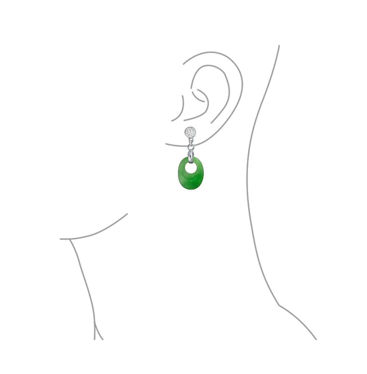 Bling Jewelry DyedNatural Jade Asian Style Chinese Good Fortune Cut Out Circle Round Dangle Earrings For Women Sterling Silver - Green