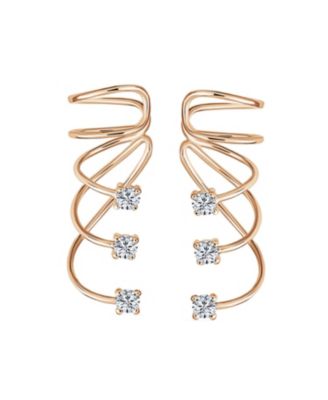 Triple Spiral CZ Curved Crawlers Ear Cuff Cartilage Earrings 14K Gold Plated Silver