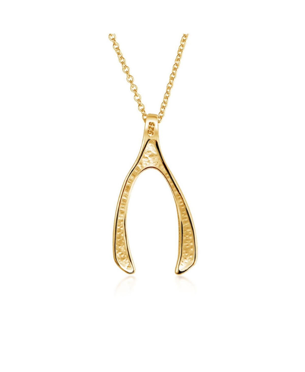 Good Luck Graduation Charm Wishbone Pendant Necklace For Women Girlfriend .925 Sterling Silver Gold Plated - Gold-tone