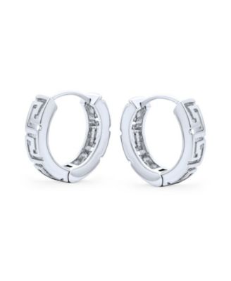 European Greek Key Design Two Tone Twist Braid Wide Huggie Hoop Earrings Yellow Rose Gold Plated .925 Sterling Silver