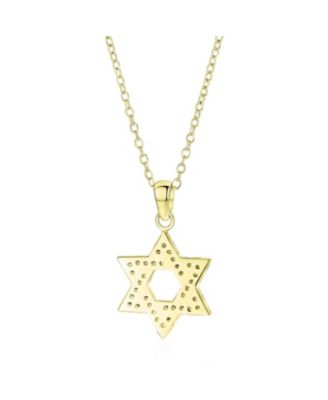 Hanukkah Star of David Pendant Necklace: CZ Accents Gold Plated Sterling Silver Women Bat Mitzvah