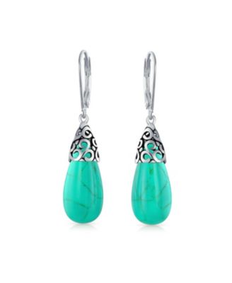 Bali Filigree Elongated Teardrop Dangle Earrings Sterling Silver Leverback