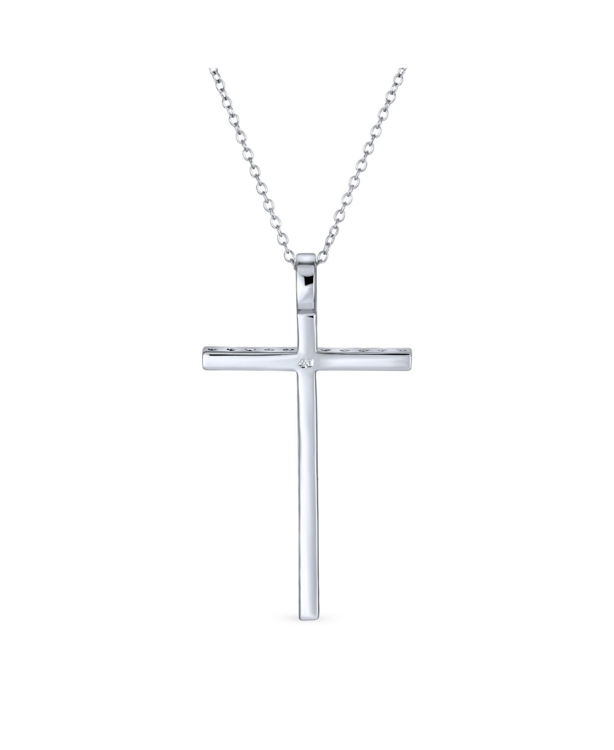 Bling Jewelry Cubic Zirconia Pave Cz Simple Long Cross Pendant Necklace For Women Sterling1.75 In With Chain - Silver