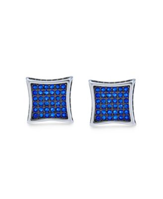 Black Blue Cubic Zirconia Micro Pave CZ Square Stud Earrings Sterling Silver Screw back 9MM