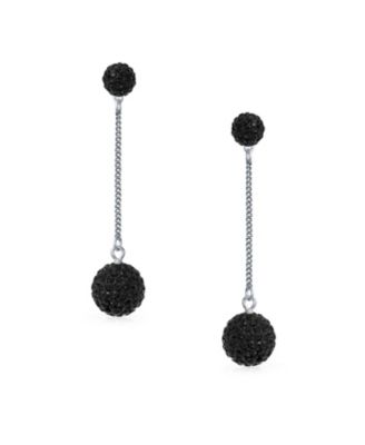 Black Red White Crystal Pave Disco Ball Dangle Earrings in Sterling Silver
