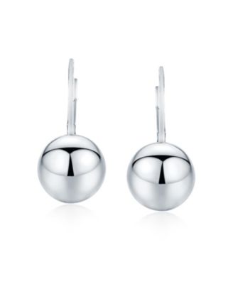 Classic Simple Basic Lever Back Round Bead Ball Drop Earrings .925 Sterling Silver