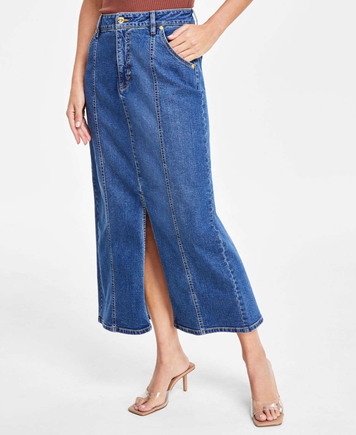 I.n.c. International Concepts Women's Denim Slit Midi Skirt, Created for Macy's