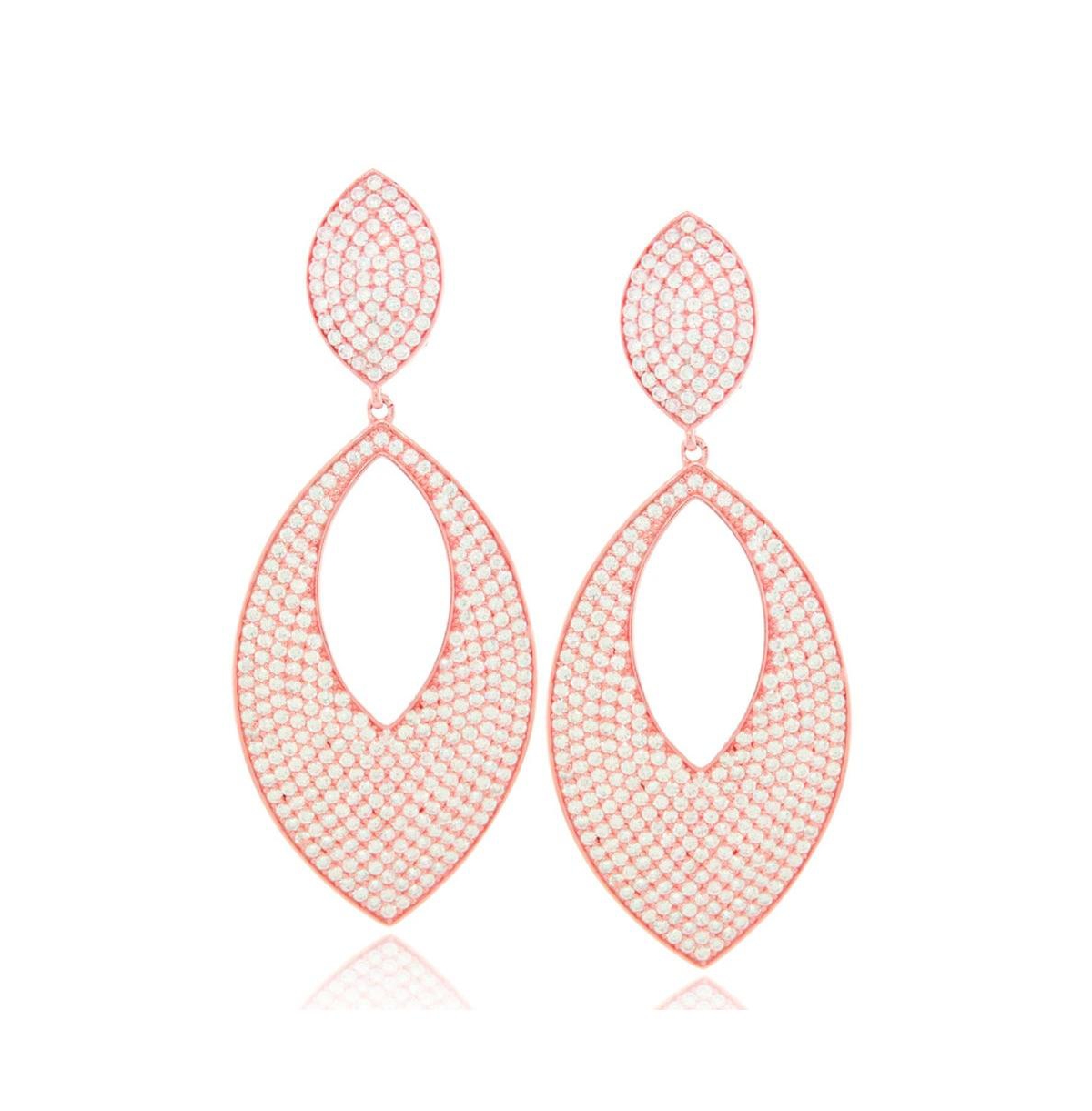 Suzy Levian Sterling Silver Cubic Zirconia Oversized Pave Marquise Disk Earrings - Rose