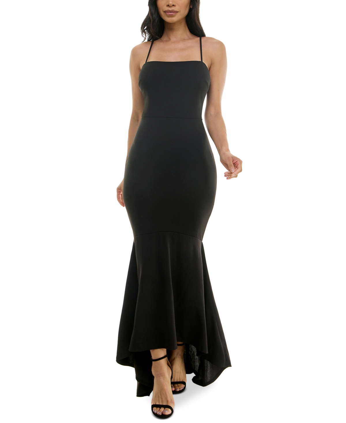 Women's Hi-Low Straight-Neck Mermaid Gown - Black