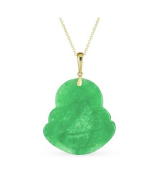 Yogi Amulet LARGE Statement Thai Spiritual Green Natural Jade Carved Laughing Buddha Pendant Necklace Men Gold Plated Sterling Silver 18 "