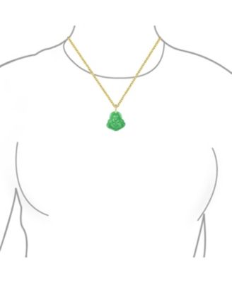 Yogi Amulet LARGE Statement Thai Spiritual Green Natural Jade Carved Laughing Buddha Pendant Necklace Men Gold Plated Sterling Silver 18 "