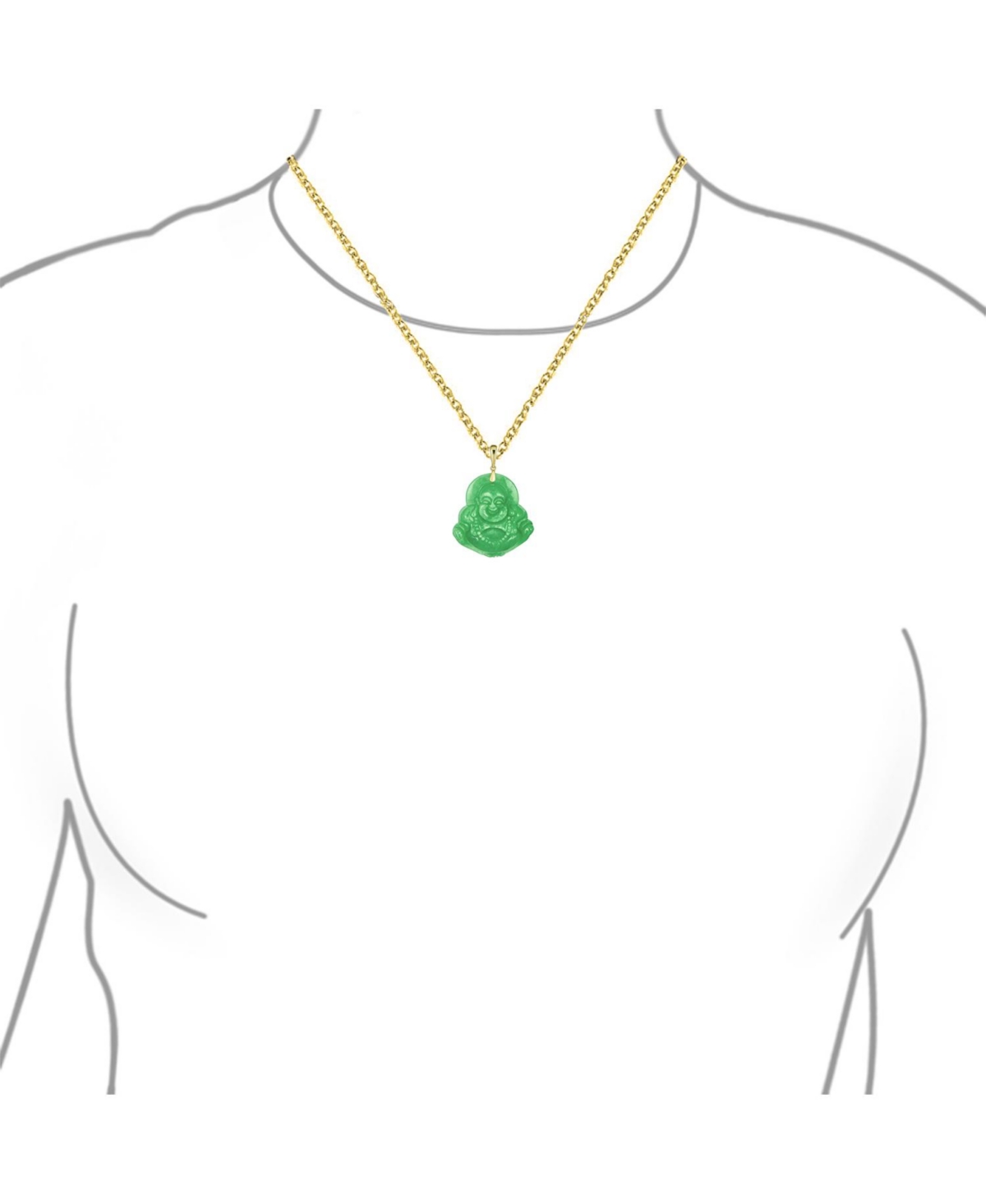 Bling Jewelry Yogi Amulet Large Statement Thai Spiritual Green Natural Jade Carved Laughing Buddha Pendant Necklace Men Gold Plated Sterling Silver 18
