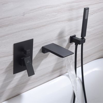 Doux Wall Mounted Waterfall Tub Spout with Diverter and Handheld Shower Head
