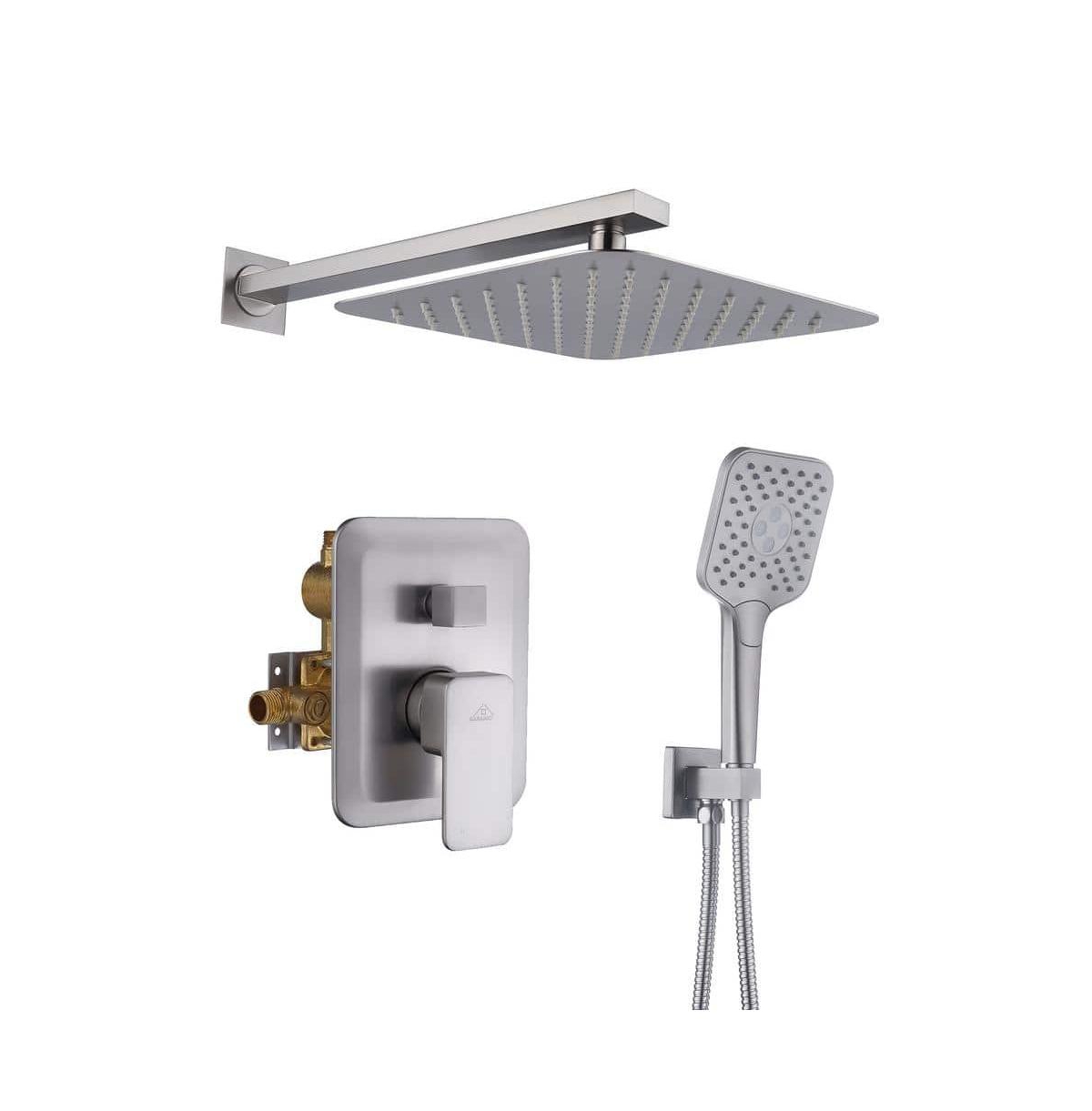 10" Inch Wall Mounted Square Shower System Set with Handheld Spray - Brushed nickel