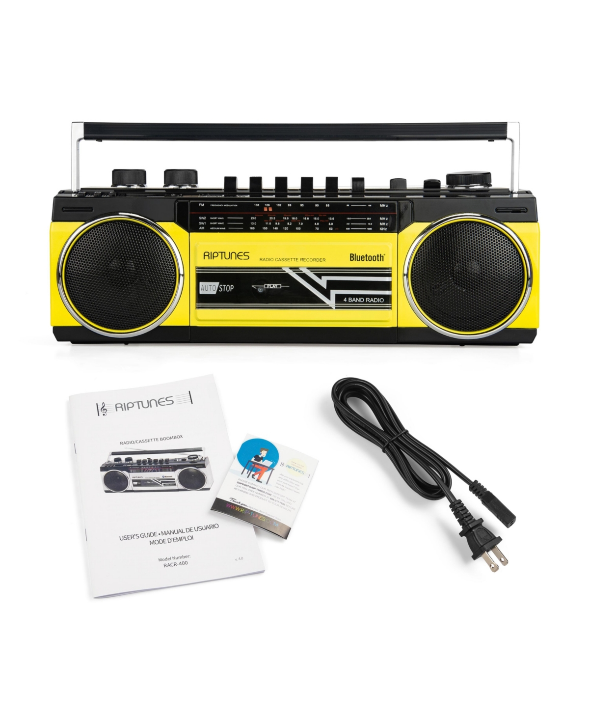 Riptunes Retro Am/Fm/Sw Radio + Cassette Boombox with Bluetooth and Usb/Sdhc Playback