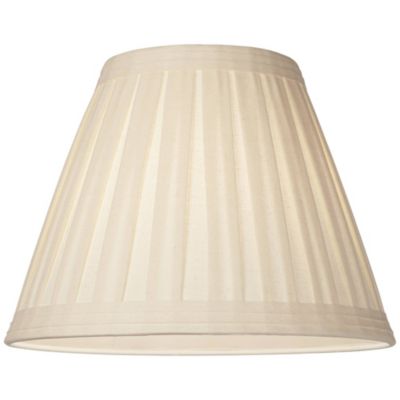 Set of 2 Creme Linen Box Pleated Medium Drum Lamp Shades 7" Top x 14" Bottom x 11" High (Spider) Replacement with Harp and Finial