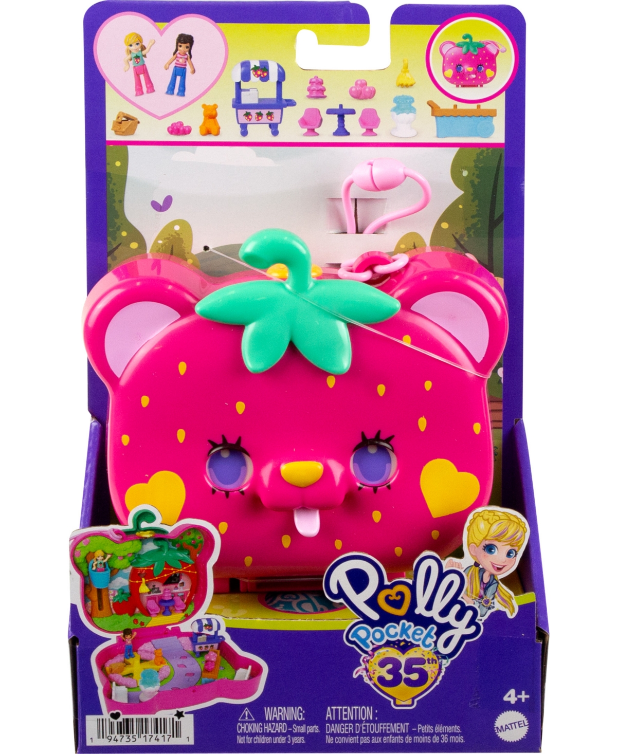 POLLY POCKET DOLLS AND PLAYSET, TRAVEL TOYS, STRAW-BEARY PATCH COMPACT 