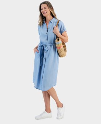 Style & Co Women's Chambray Short-Sleeve Shirt Dress, Created for Macy's -  Macy's