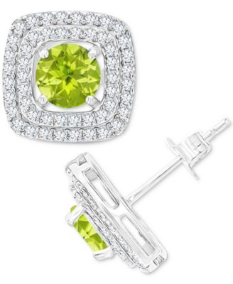 Gemstone & Lab-Grown White Sapphire (5/8 ct. t.w.) Square Halo Birthstone Stud Earrings in Sterling Silver