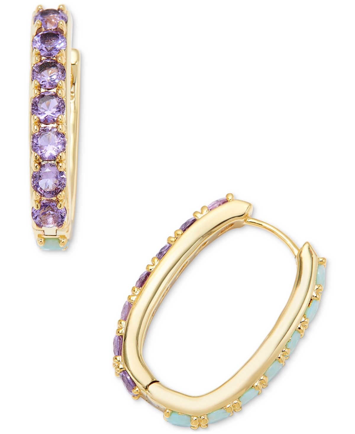 Shop Kendra Scott 14k Gold-plated Mixed Stone Oval Hoop Earrings In Green Lilac Mix