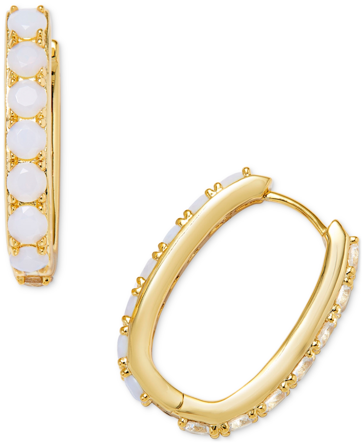 Shop Kendra Scott 14k Gold-plated Mixed Stone Oval Hoop Earrings In White Opalite Mix