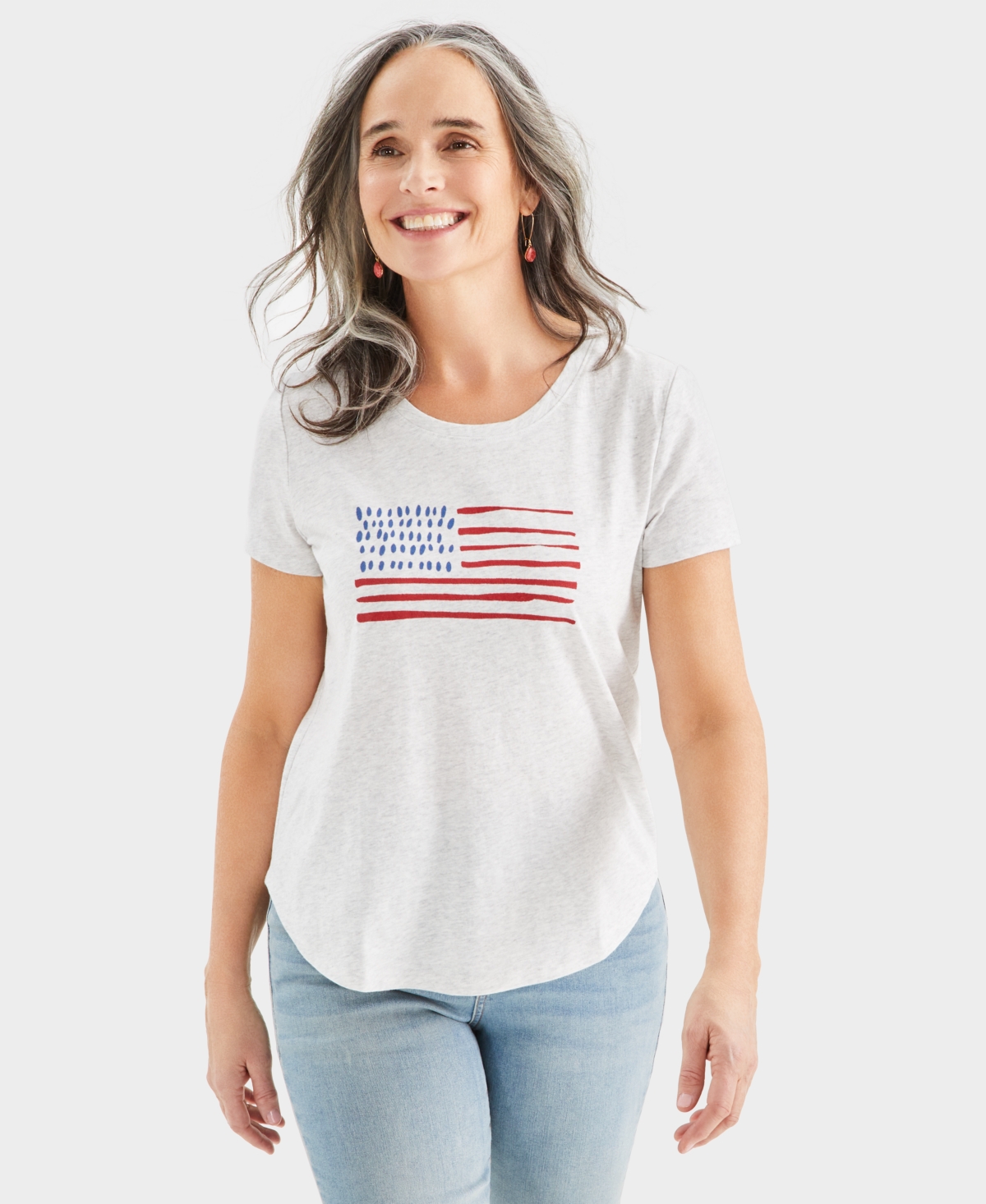 Style & Co Women's Usa Flag Graphic Crewneck T-shirt, Created For Macy's In Flag Graphic