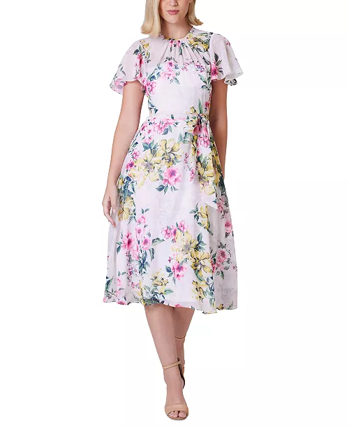 women's printed chiffon midi dress
