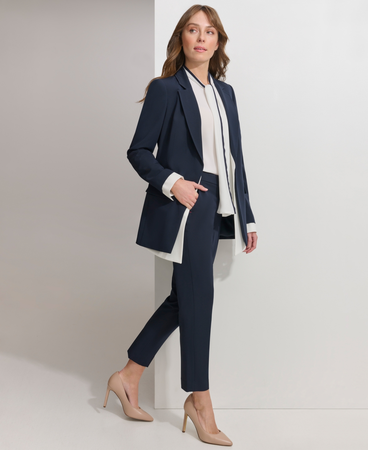 Shop Tommy Hilfiger Women's Layered-look Notched Collar Jacket In Midnight,ivory