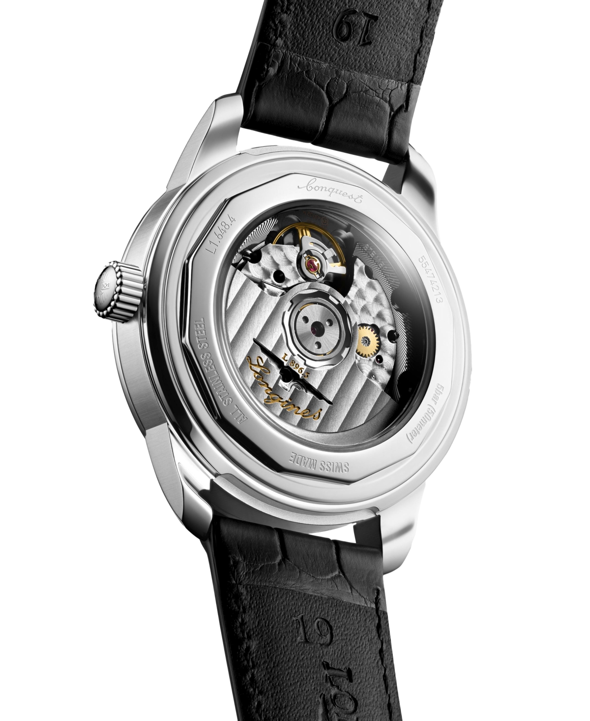 LONGINES WOMEN'S SWISS AUTOMATIC CONQUEST HERITAGE BLACK LEATHER STRAP WATCH 38MM