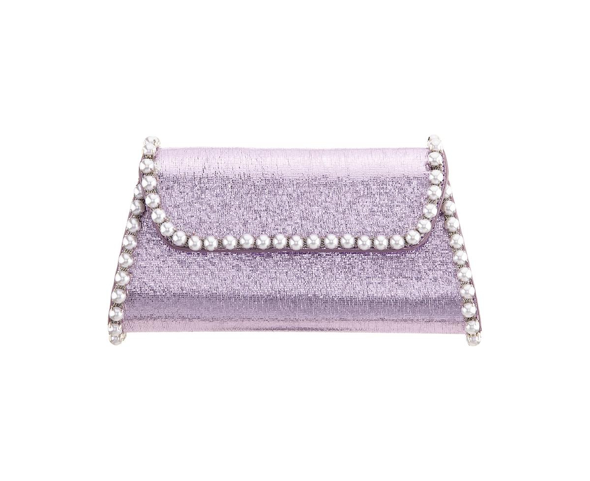 Shop Nina Imitation Pearl Trim Trapezoid Flap Bag In Royal Lilac