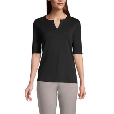 Lands' End Women's Cotton Polyester Modern Half Sleeve Splitneck - Macy's