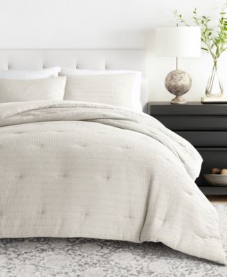 Waffle Textured 3-Piece Comforter Set, Full/Queen