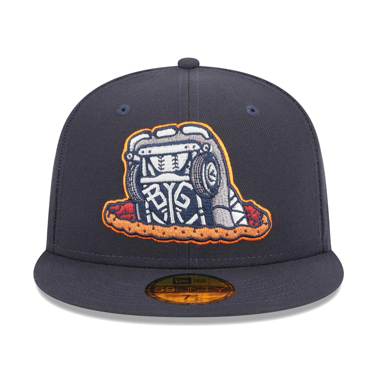 Мужская кепка New Era Navy Bowling Green Hot Rods Theme Nights Bowling Green Sinkholes 59FIFTY Fitted Hat — фото 2