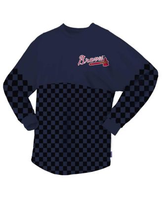 Women's Navy Atlanta Braves Checker Print Long Sleeve T-Shirt
