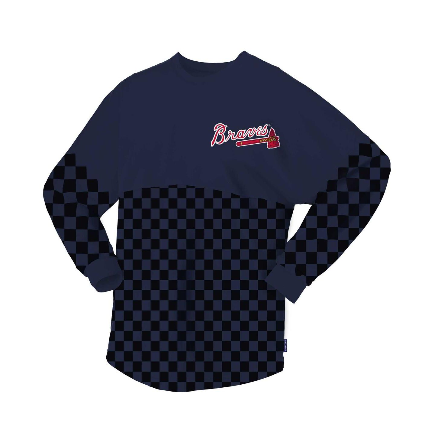 Женская футболка Spirit Jersey Navy Atlanta Braves Checker Print Long Sleeve — фото 2