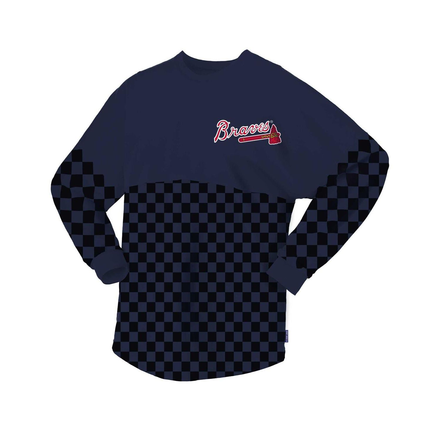Women's Navy Atlanta Braves Checker Print Long Sleeve T-Shirt