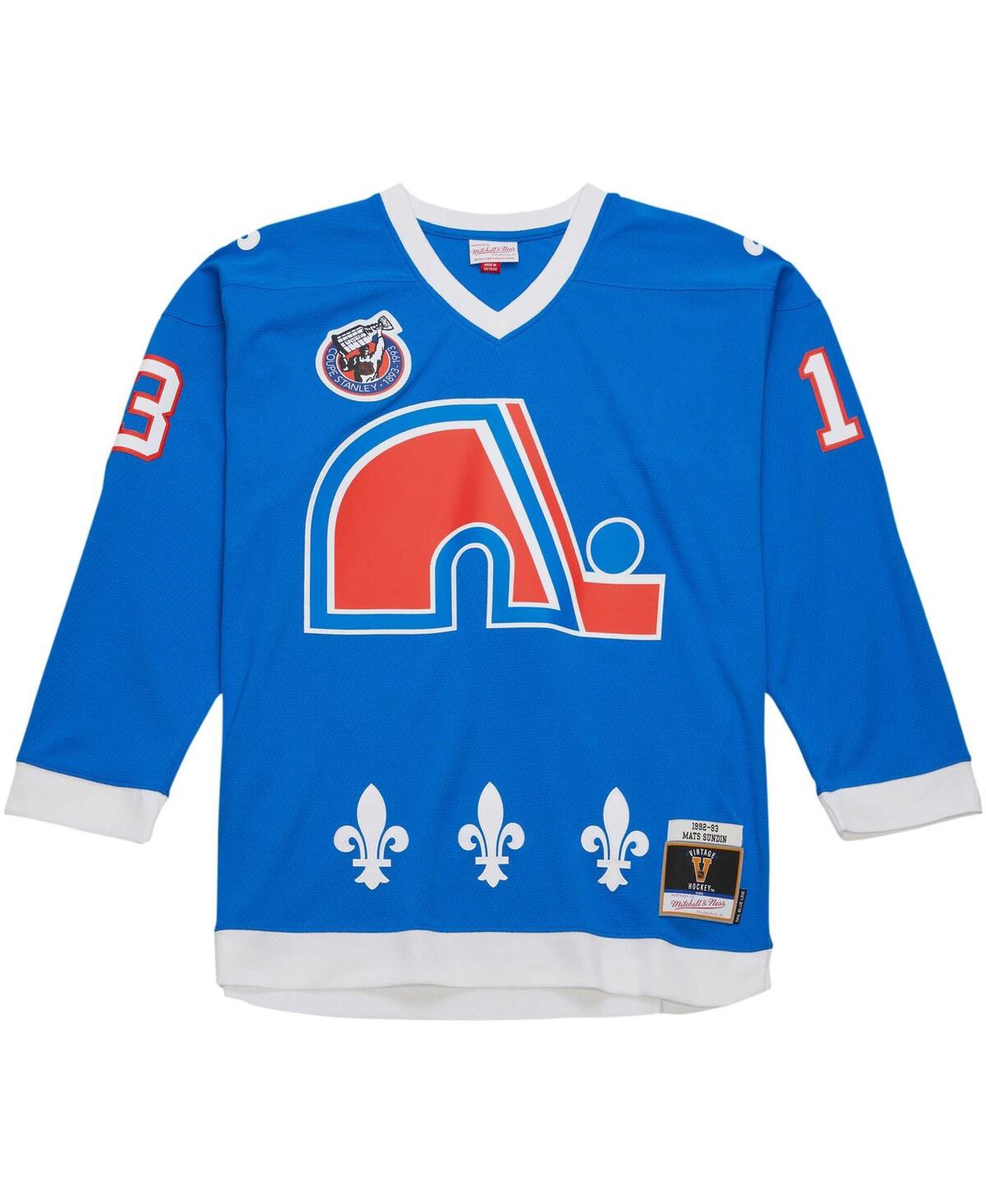 Men's Mitchell & Ness Mats SundDistressed Quebec Nordiques Vintage-Like Hockey 1992/93 Blue Line Player Jersey - Blue