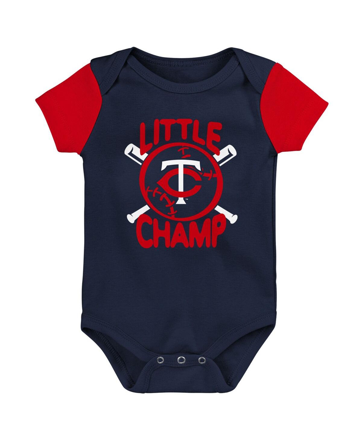 Outerstuff Baby Boys And Girls Navy, Red Minnesota Twins Little Champ Three-pack Bodysuit Bib And Booties Set In Navy,red