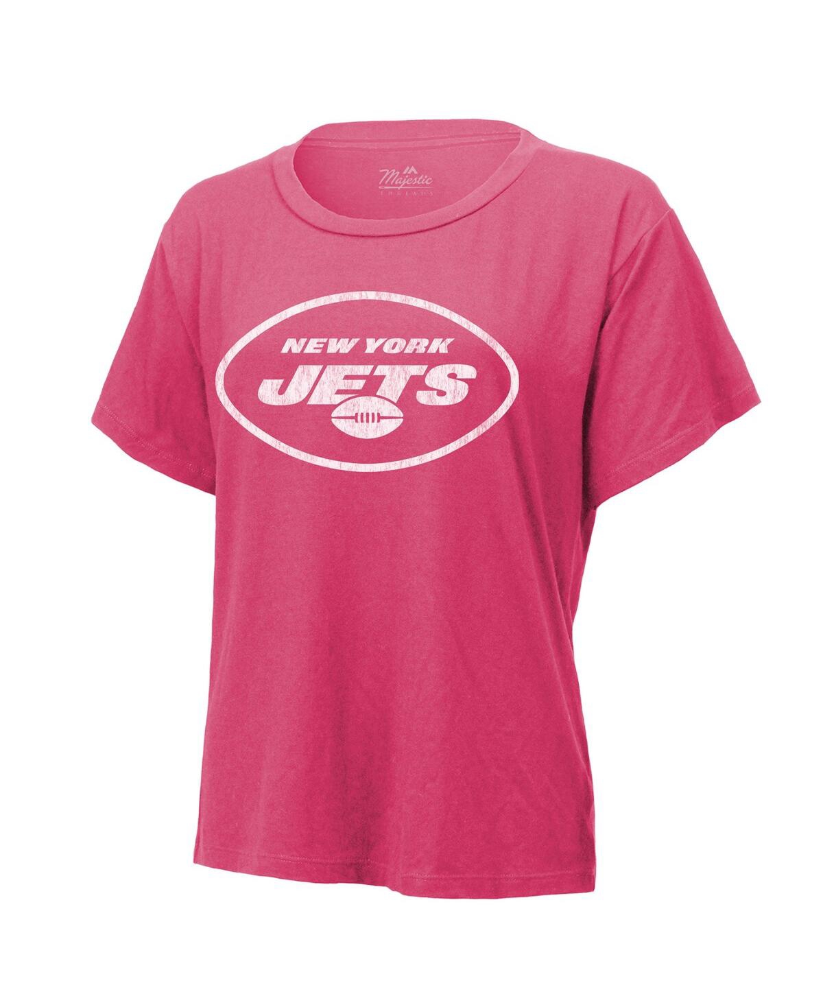 Majestic Women's  Threads Aaron Rodgers Pink Distressed New York Jets Name And Number T-shirt In Pink