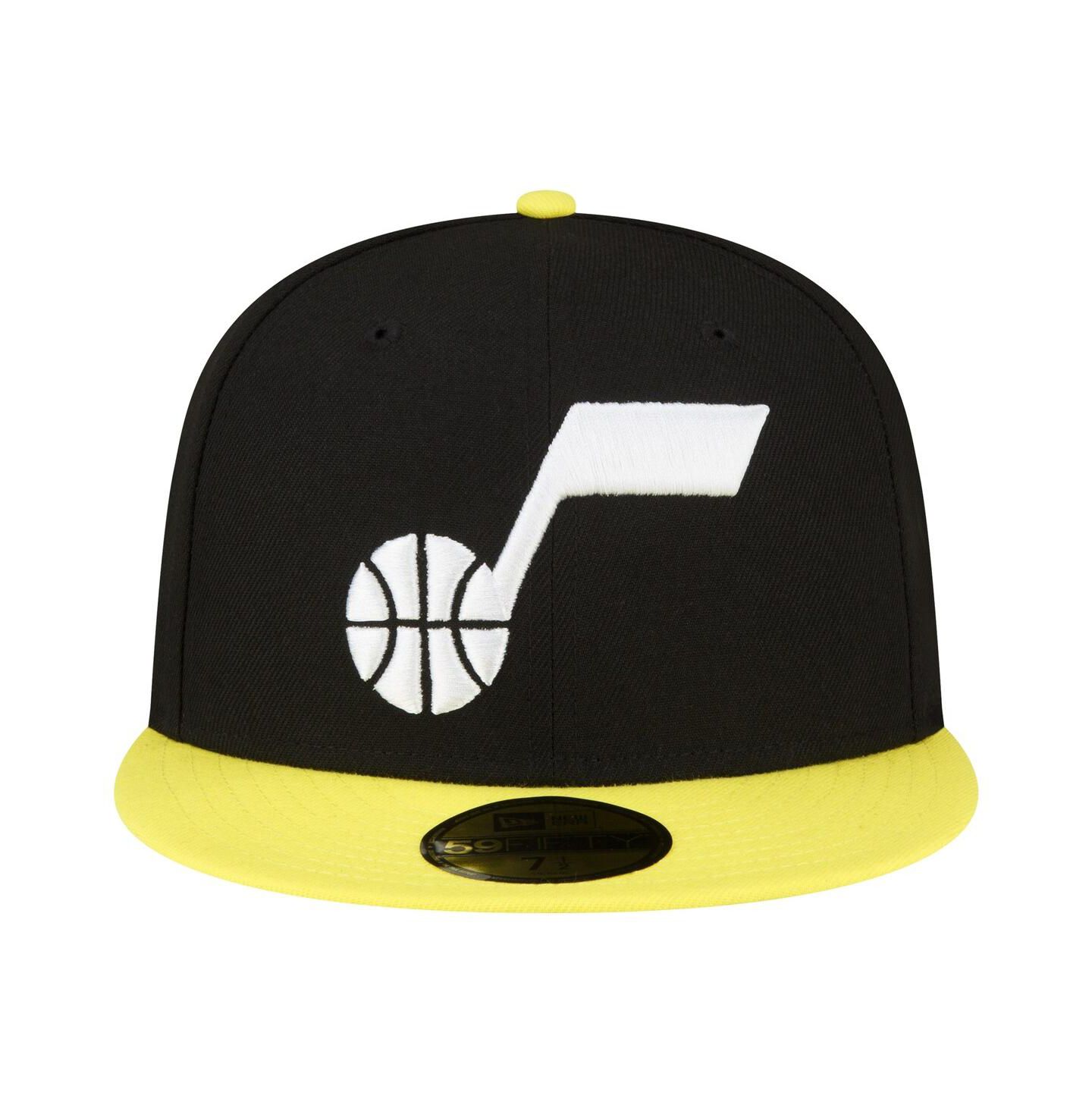 Мужская кепка New Era Black, Yellow Utah Jazz 2-Tone 59FIFTY Fitted Hat — фото 2