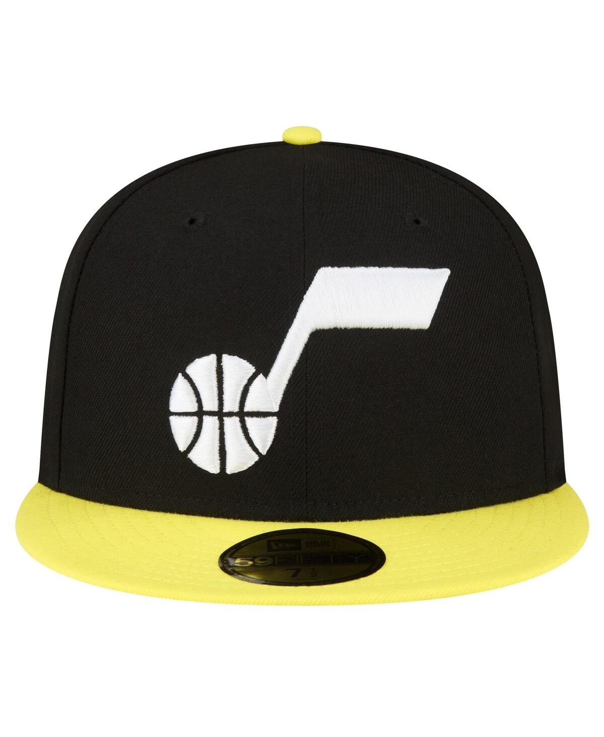 Shop New Era Men's  Black, Yellow Utah Jazz 2-tone 59fifty Fitted Hat In Black,yellow