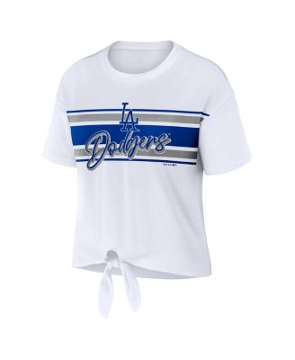 Women's White Los Angeles Dodgers Front Tie T-shirt