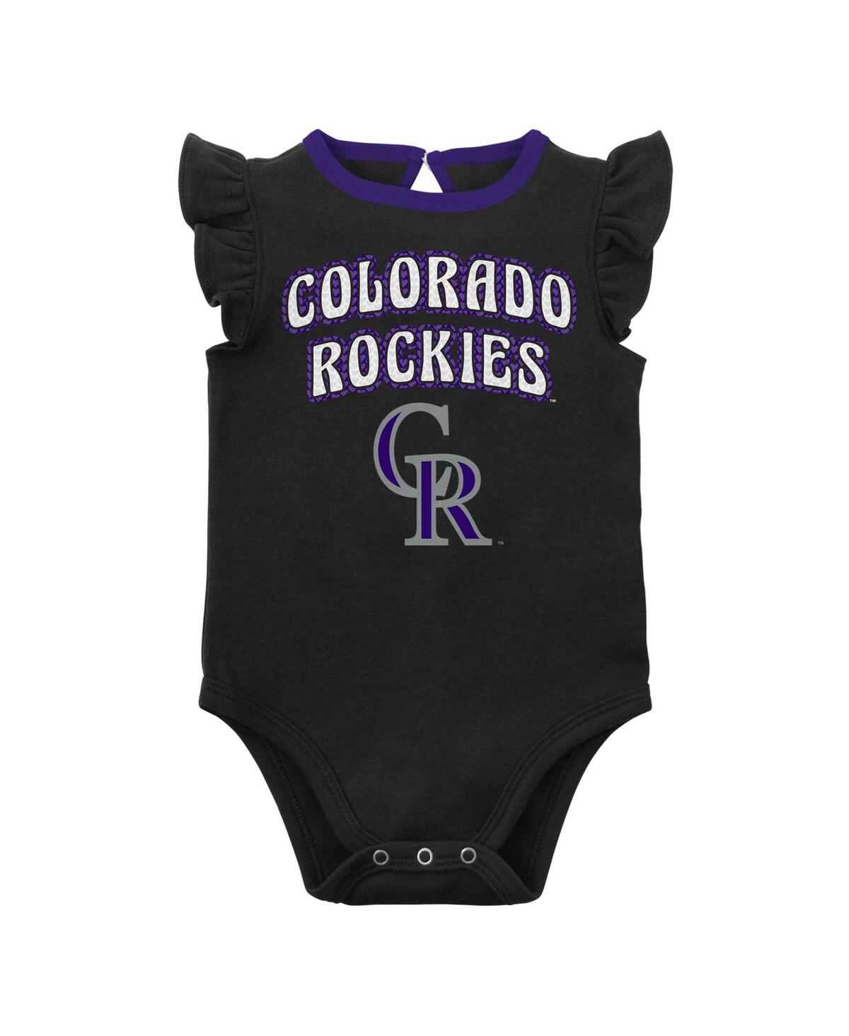 Shop Outerstuff Baby Girls Black, Heather Gray Colorado Rockies Little Fan Two-pack Bodysuit Set In Black,heather Gray