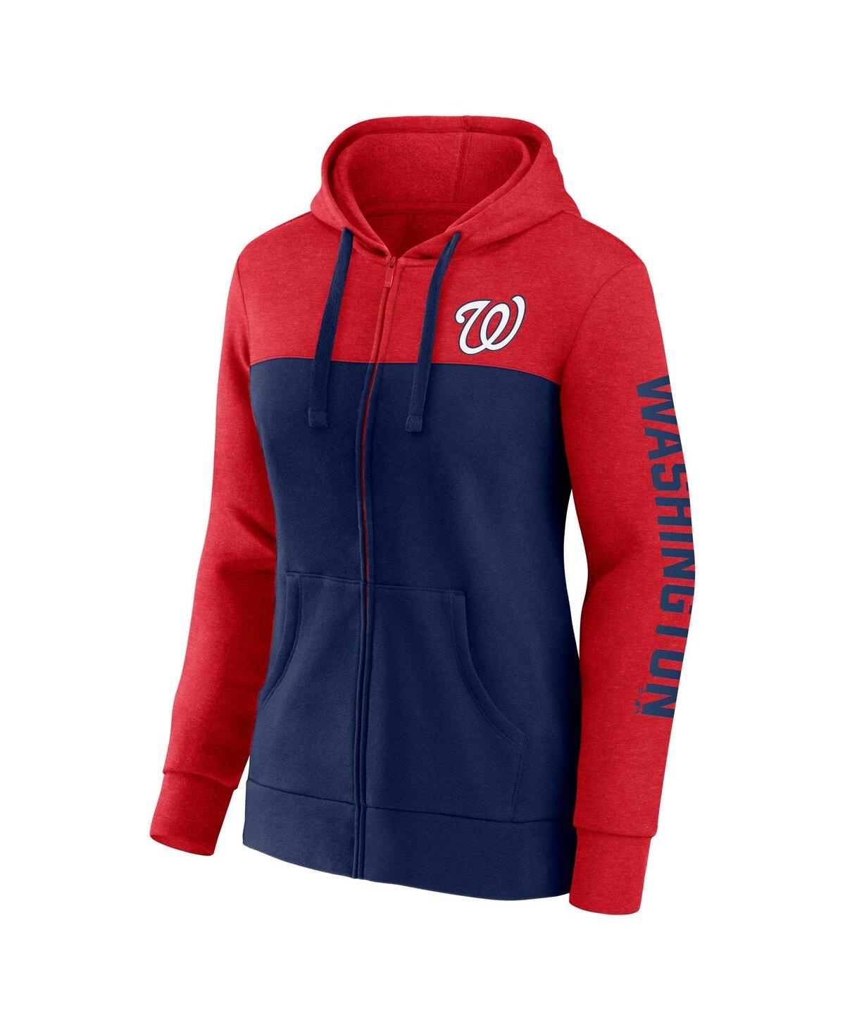 Shop Fanatics Women's  Red, Navy Washington Nationals City Ties Hoodie Full-zip Sweatshirt In Red,navy