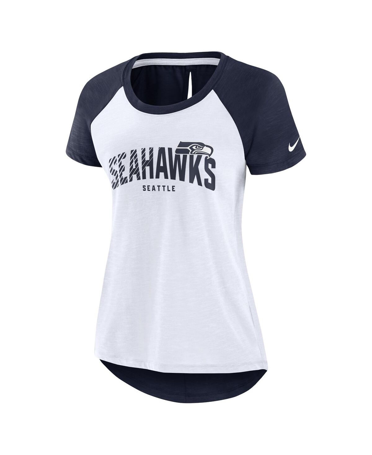 Shop Nike Women's  White, Heather Scarlet Seattle Seahawks Back Slit Lightweight Fashion T-shirt In White,heather Scarlet