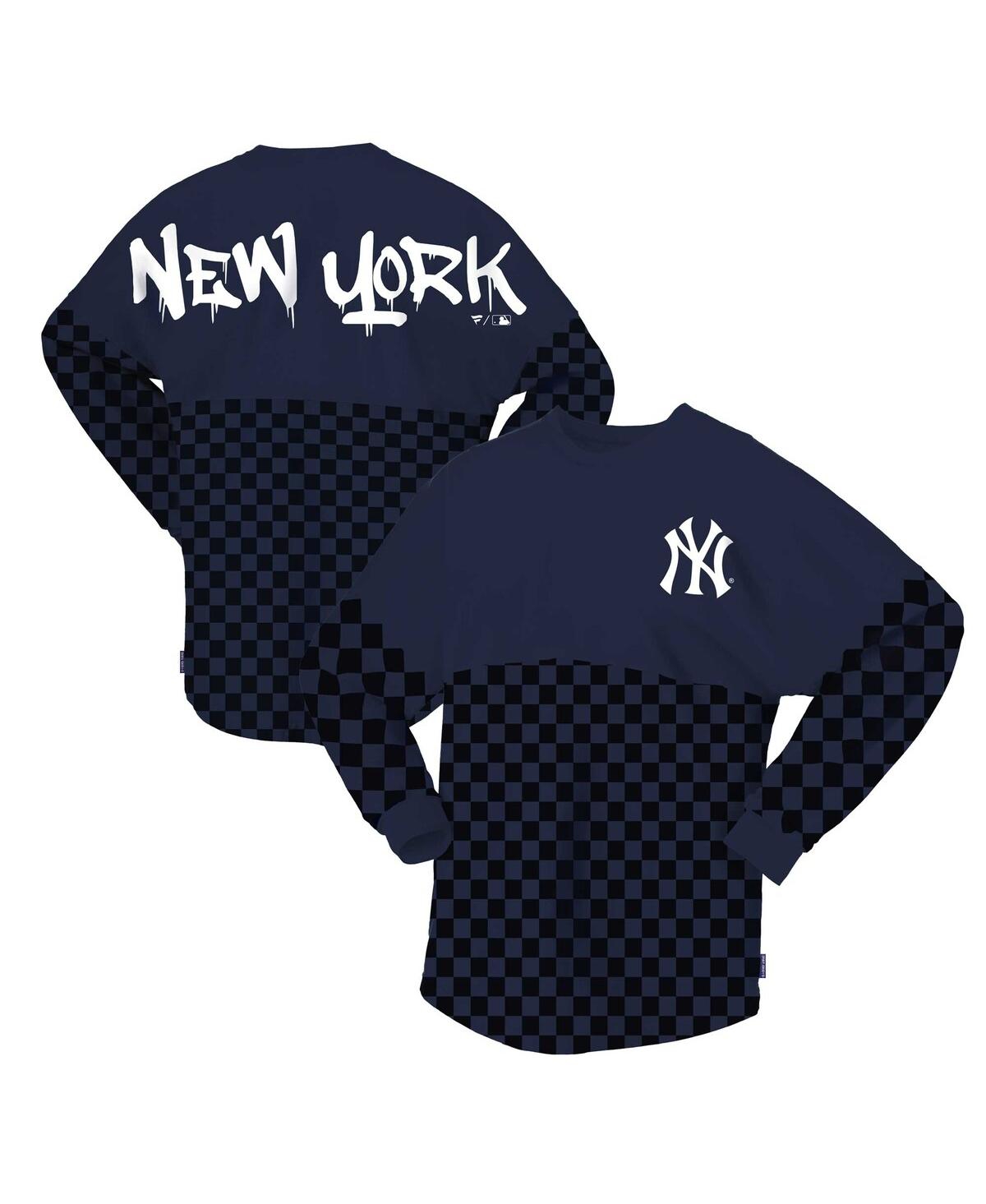Women's Spirit Jersey Navy New York Yankees Checker Print Long Sleeve T-Shirt - Navy